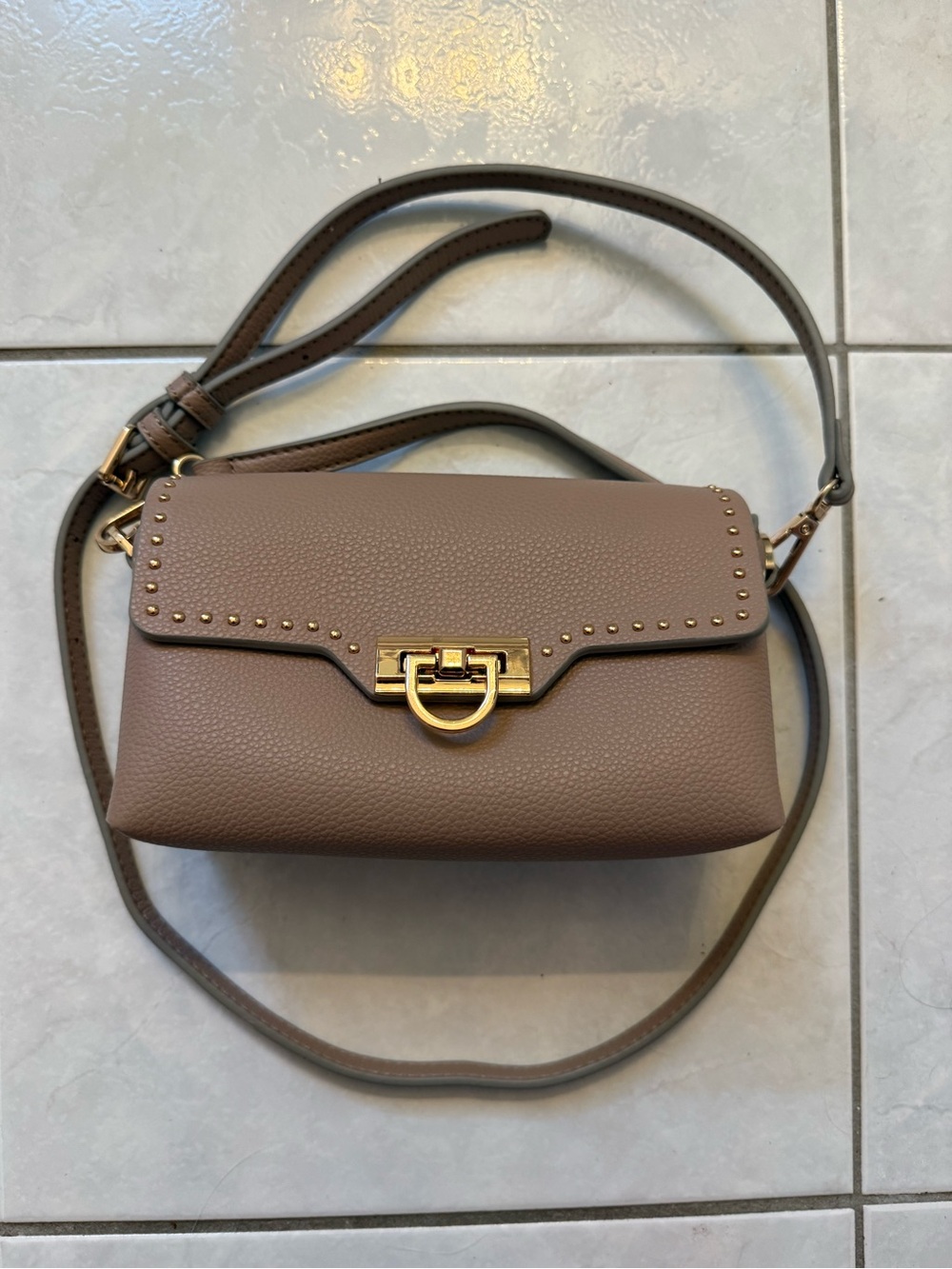 Ever New Taupe Crossbody Bag with Gold Hardware